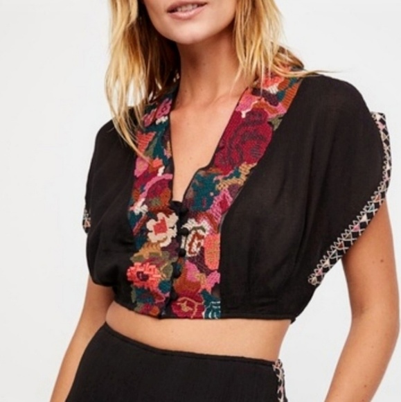 Free People Tops - NWOT Free People Santoshi embroidered crop top